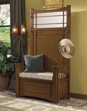 Mission Oak Hall Tree with Storage Bench